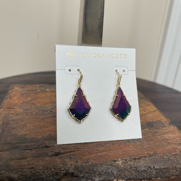 NWT Kendra Scott Faceted Alex Gold Drop Earrings in Iridescent Blue Goldstone! - Picture 5 of 5